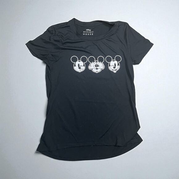 Disney Mickey Mouse Women’s Black T-Shirt Size L Graphic Tee Three Faces - Picture 1 of 6